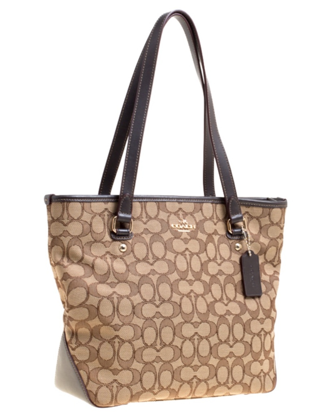 Coach Tan and Brown Signature Canvas Tote - Picture 2 of 8